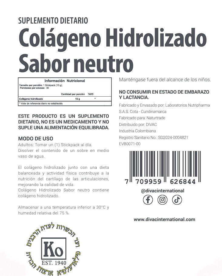 Colágeno Hidrolizado 100% Puro sabor neutro para articulaciones y piel