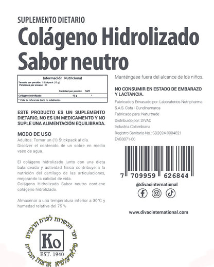 Colágeno Hidrolizado 100% Puro sabor neutro para articulaciones y piel