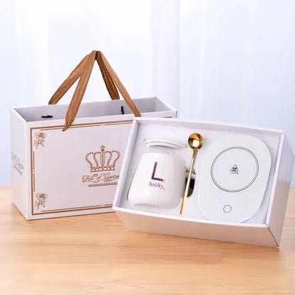 Taza Mug Cerámico con Base eléctrica Calentadora y Cuchara