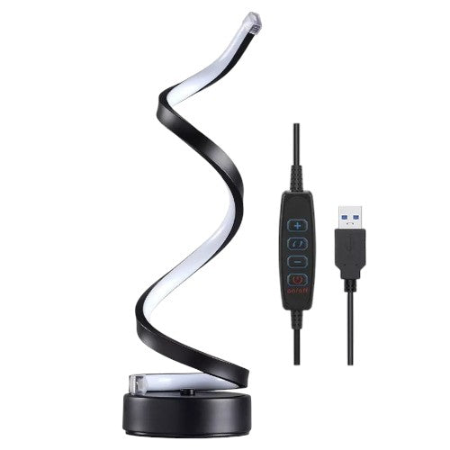 Lámpara de mesa LED en espiral decorativa regulable tricolor con alimentación USB