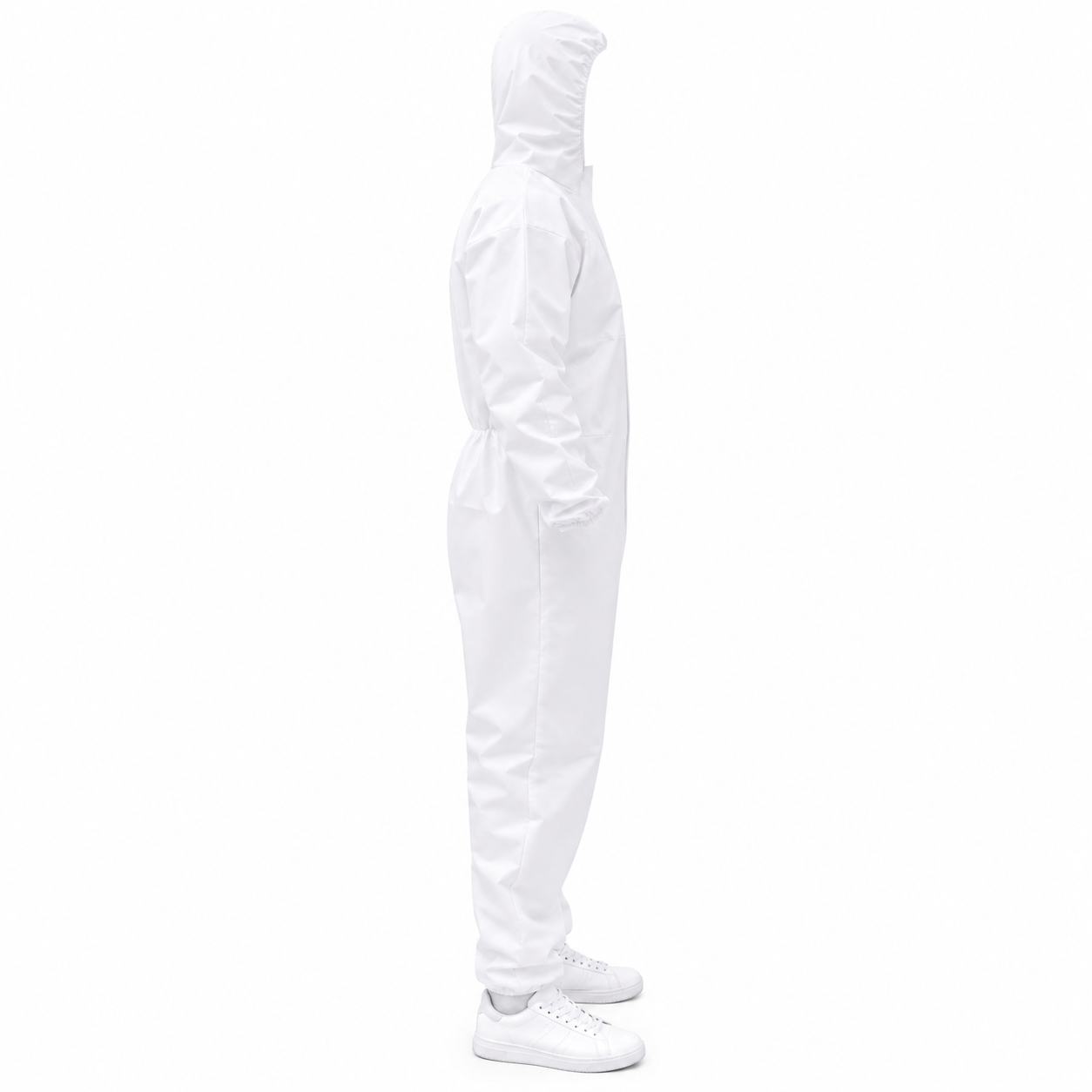 Traje Overol Antifluido Blanco con Gorro y Cierre Adhesivo