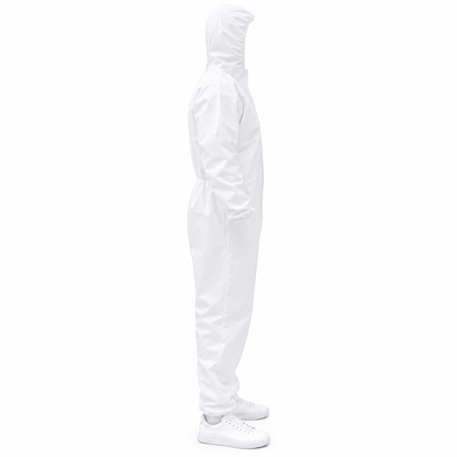 Traje Overol Antifluido Blanco con Gorro y Cierre Adhesivo