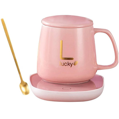 Taza Mug Cerámico con Base eléctrica Calentadora y Cuchara