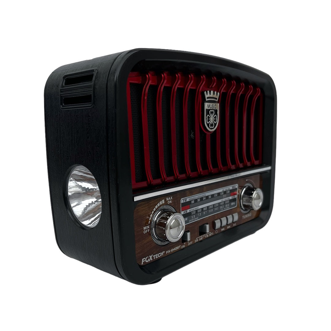 Parlante vintage  recargable bluetooth, FM, linterna y correa  FX 042