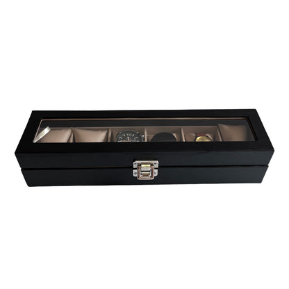 Relojera organizador  6 puestos porta relojes de cuero y tapa de cristal