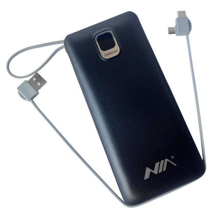 Powerbank batería portátil NIA 10000 mAh con salida múltiple cable y pantalla