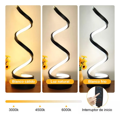 Lámpara de mesa LED en espiral decorativa regulable tricolor con alimentación USB