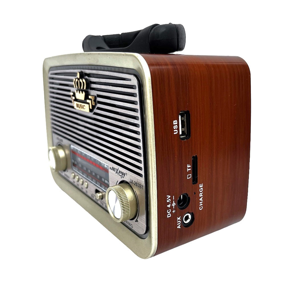 Parlante radio vintage con bluetooth USB emisora recargable JX 203