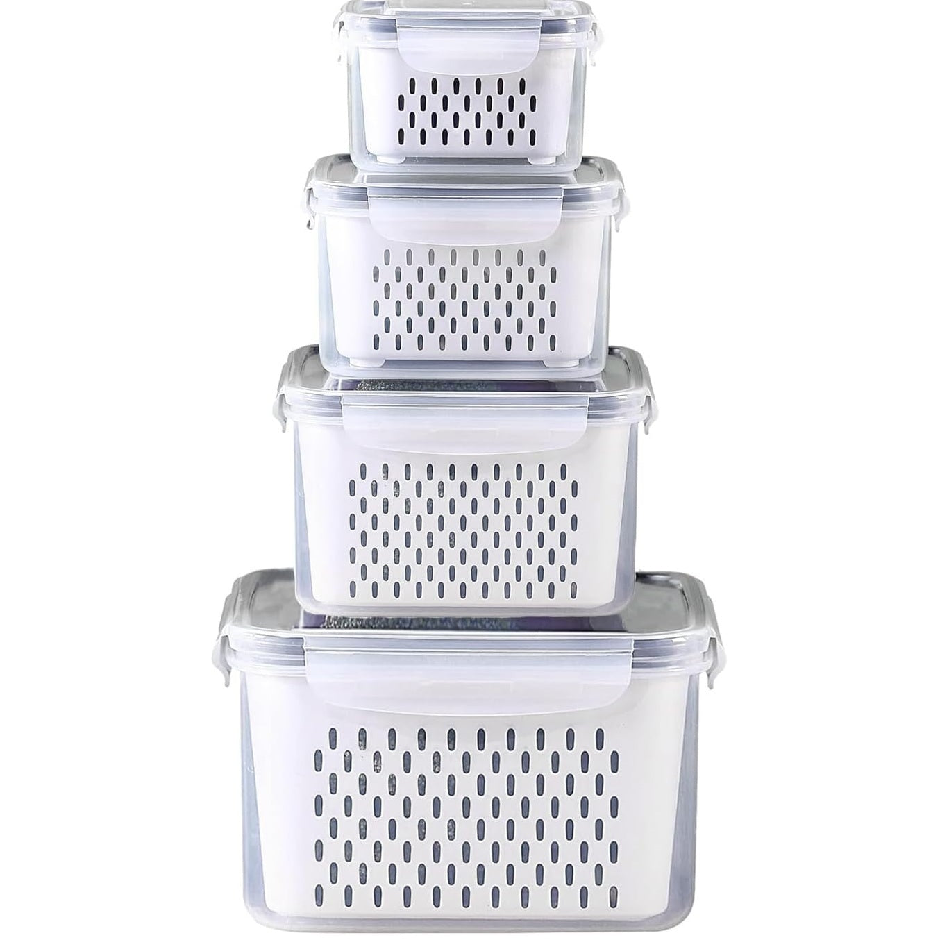 Set 4 contenedores recipientes para alimentos con colador extraíble y tapa hermética