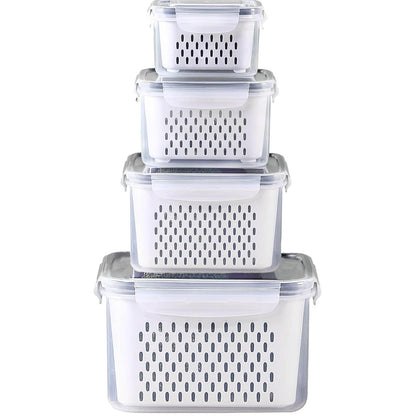Set 4 contenedores recipientes para alimentos con colador extraíble y tapa hermética