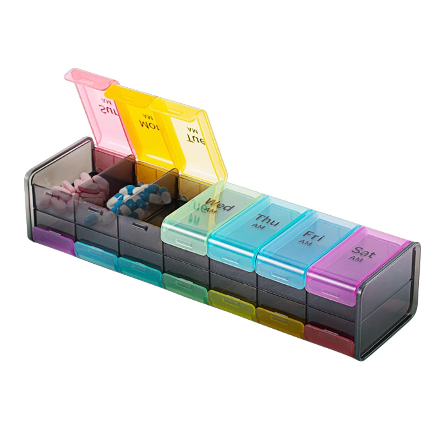 Pastillero semanal cuadrado día y noche grande 14 puestos medicamentos