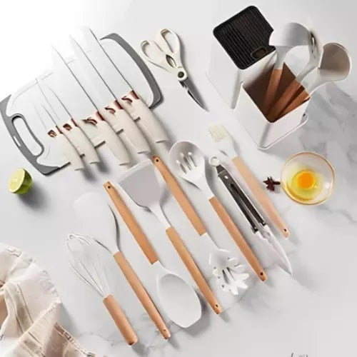 Set completo de 18 Utensilios y cuchillos de Cocina de Silicona antiadherentes