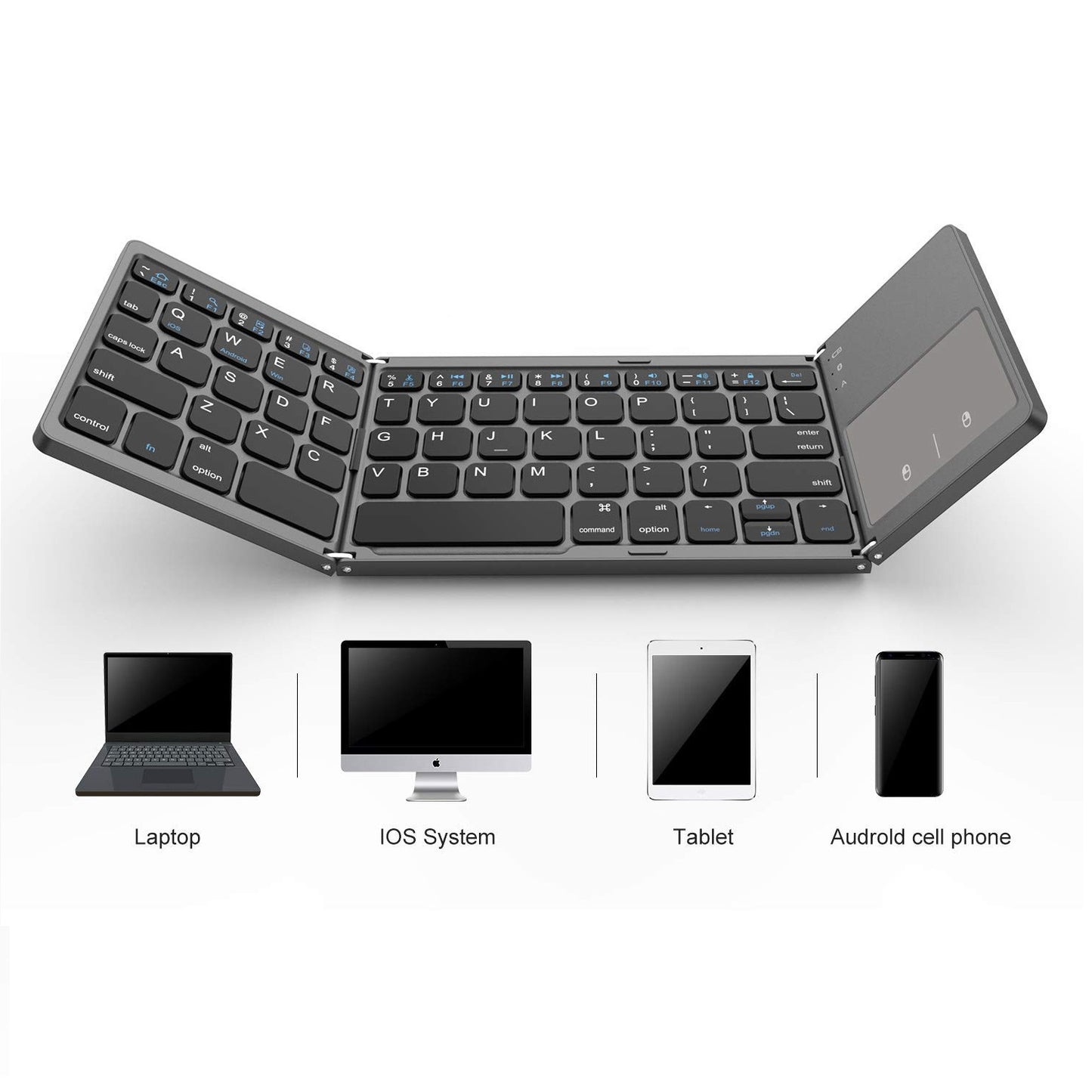 Teclado plegable con touch pad inalámbrico bluetooth recargable