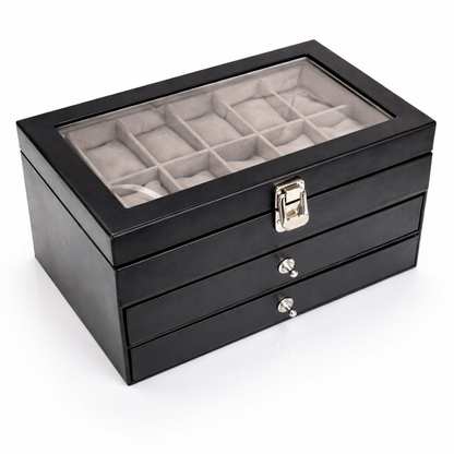 Estuche Caja Organizador Mixto 3 Niveles 12 Relojes Joyas y Gafas