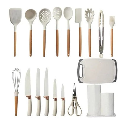 Set completo de 18 Utensilios y cuchillos de Cocina de Silicona antiadherentes