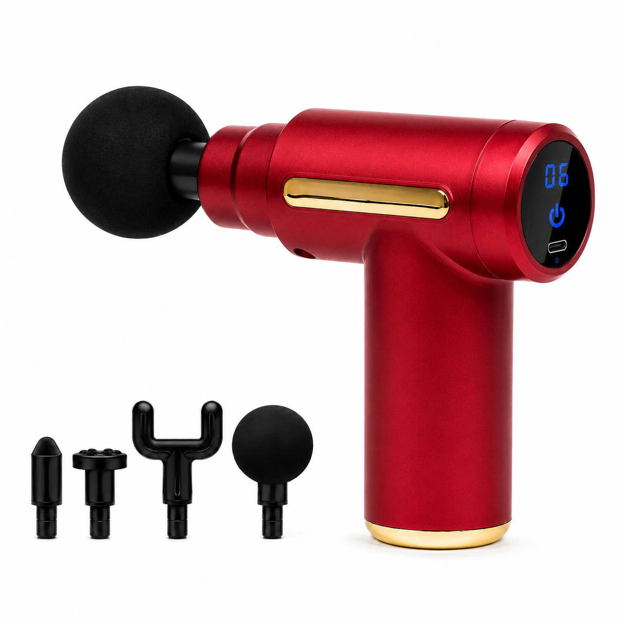 Pistola Masajeadora Muscular Digital con 6 Niveles 4 Cabezales