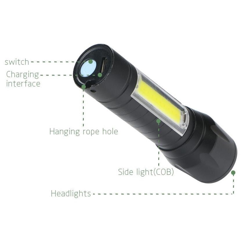 Linterna táctica LED recargable USB con zoom