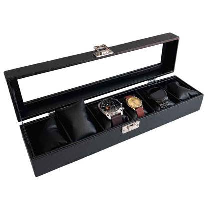 Relojera organizador  6 puestos porta relojes de cuero y tapa de cristal