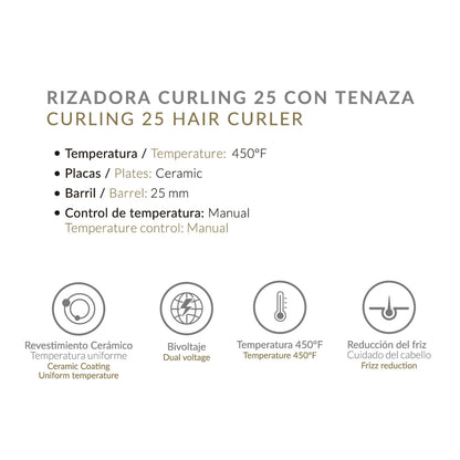 Pinza Rizador Alizz Curling con tenaza 25" original