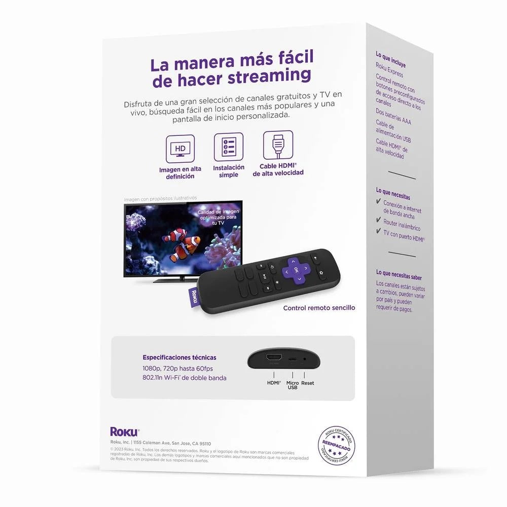 Convertidor a SmarTV Apps Roku Express 4K+ streaming HD 3941XB