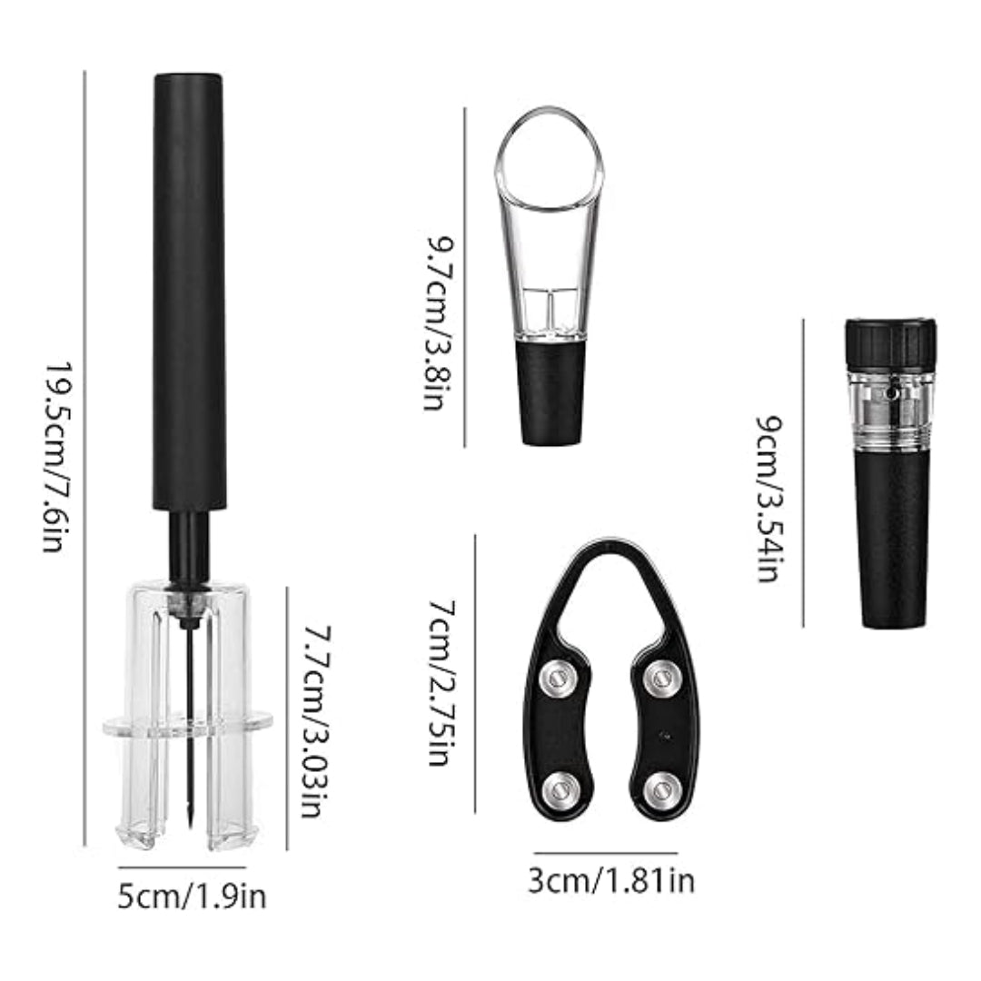 Destapador de Vinos De Aire Set 4 en 1 Accesorios Acero Inoxidable