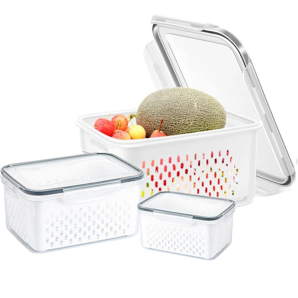 Set 4 contenedores recipientes para alimentos con colador extraíble y tapa hermética