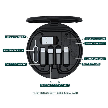Kit Multifuncional de Datos y Carga Viajero 60W Estuche 7 en 1