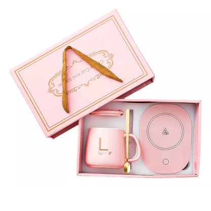 Taza Mug Cerámico con Base eléctrica Calentadora y Cuchara