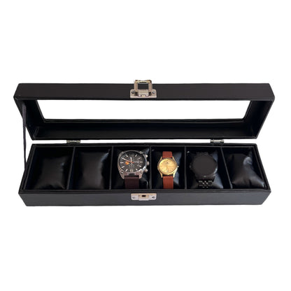 Relojera organizador  6 puestos porta relojes de cuero y tapa de cristal