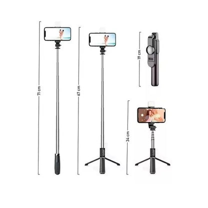 Trípode monopod palo selfie 2 en 1 con luz led y control TS1010