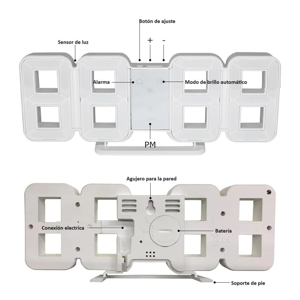 Reloj digital 2105 luces LED con despertador y sensor de voz