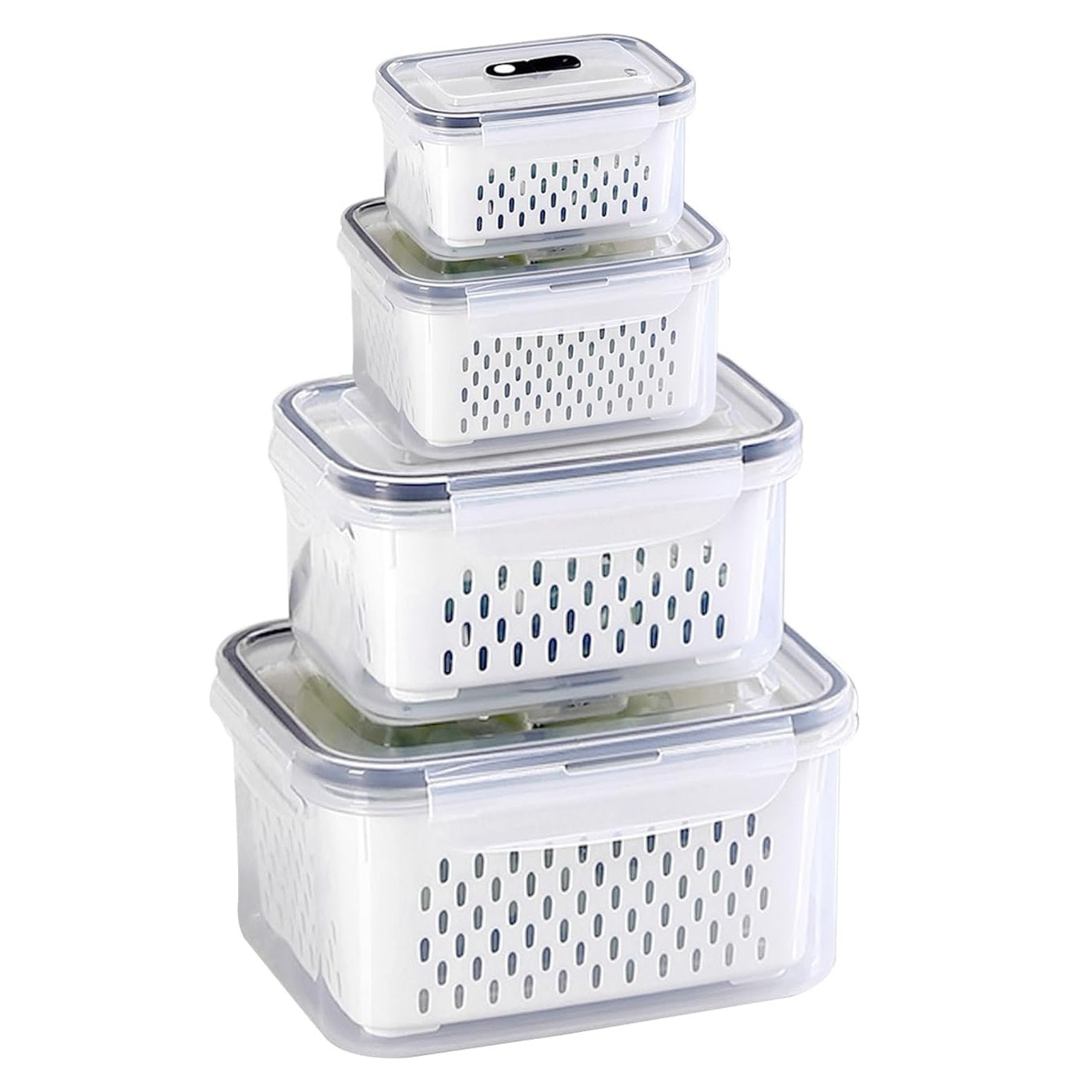 Set 4 contenedores recipientes para alimentos con colador extraíble y tapa hermética