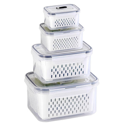 Set 4 contenedores recipientes para alimentos con colador extraíble y tapa hermética