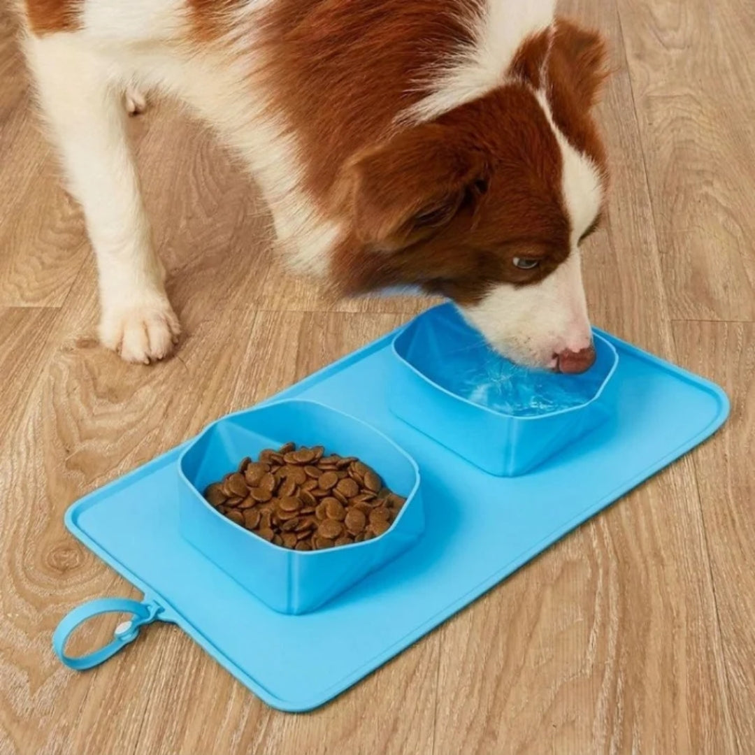 Comedero Mascotas Plegable Doble Silicona Antideslizante