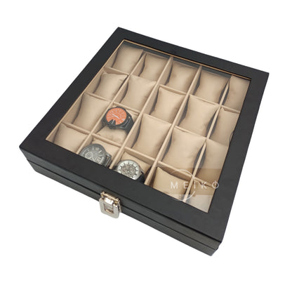Relojera organizador 20 puestos porta relojes de cuero y tapa de cristal