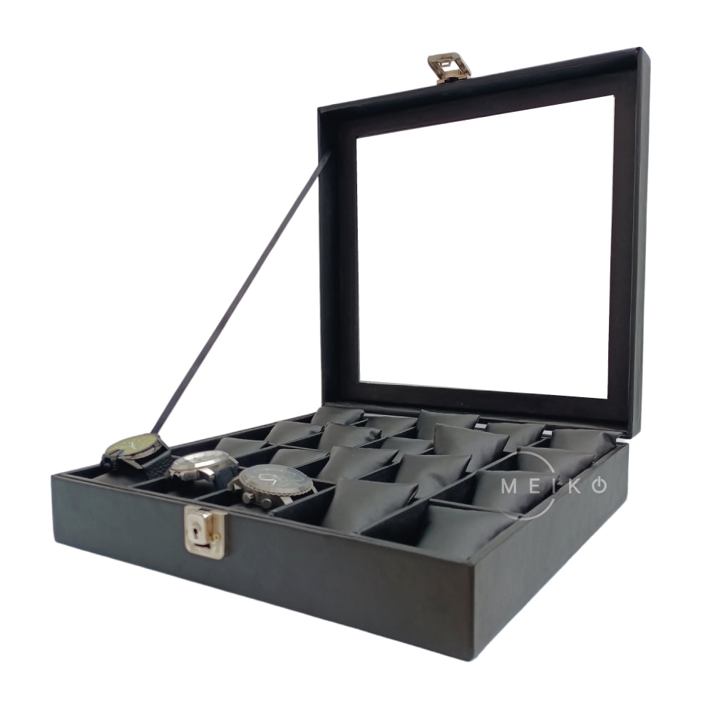 Relojera organizador 20 puestos porta relojes de cuero y tapa de cristal