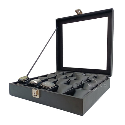 Relojera organizador 20 puestos porta relojes de cuero y tapa de cristal