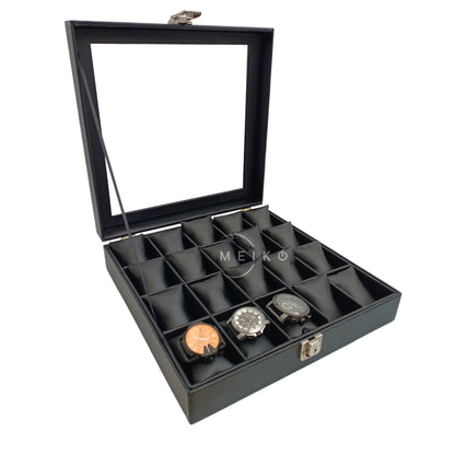 Relojera organizador 20 puestos porta relojes de cuero y tapa de cristal