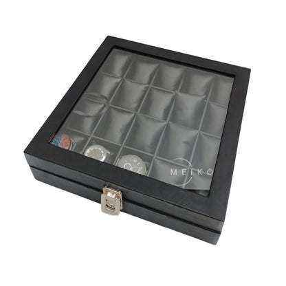 Relojera organizador 20 puestos porta relojes de cuero y tapa de cristal