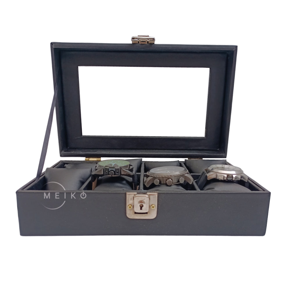 Relojera organizador 8 puestos porta relojes tapa de cristal y cuero